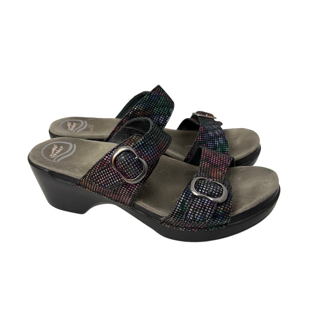 Dansko Sandals Women's Size 11 Sophie Black Stained Glass Mosaic Slip-On 41